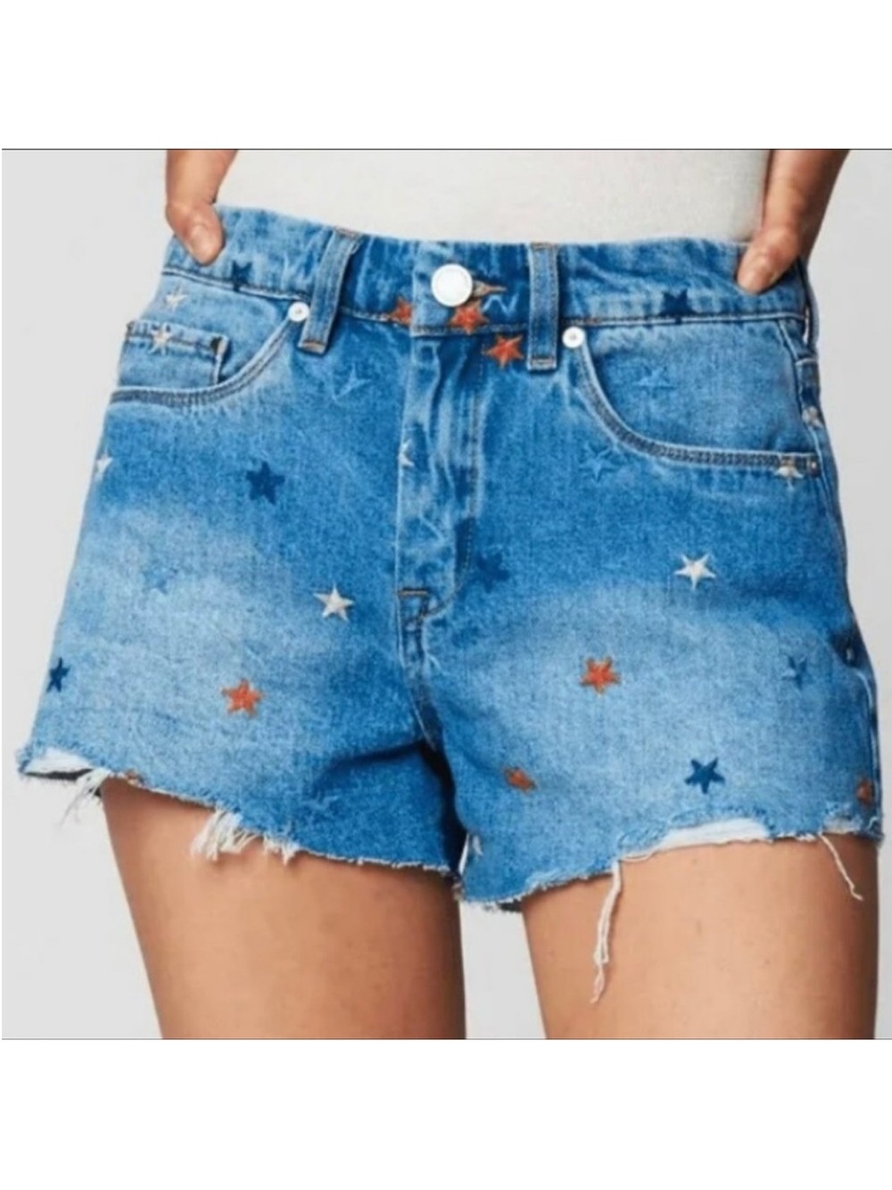 BlankNYC Star Embroidered Denim Born in the USA Barrow High Rise Vintage Short